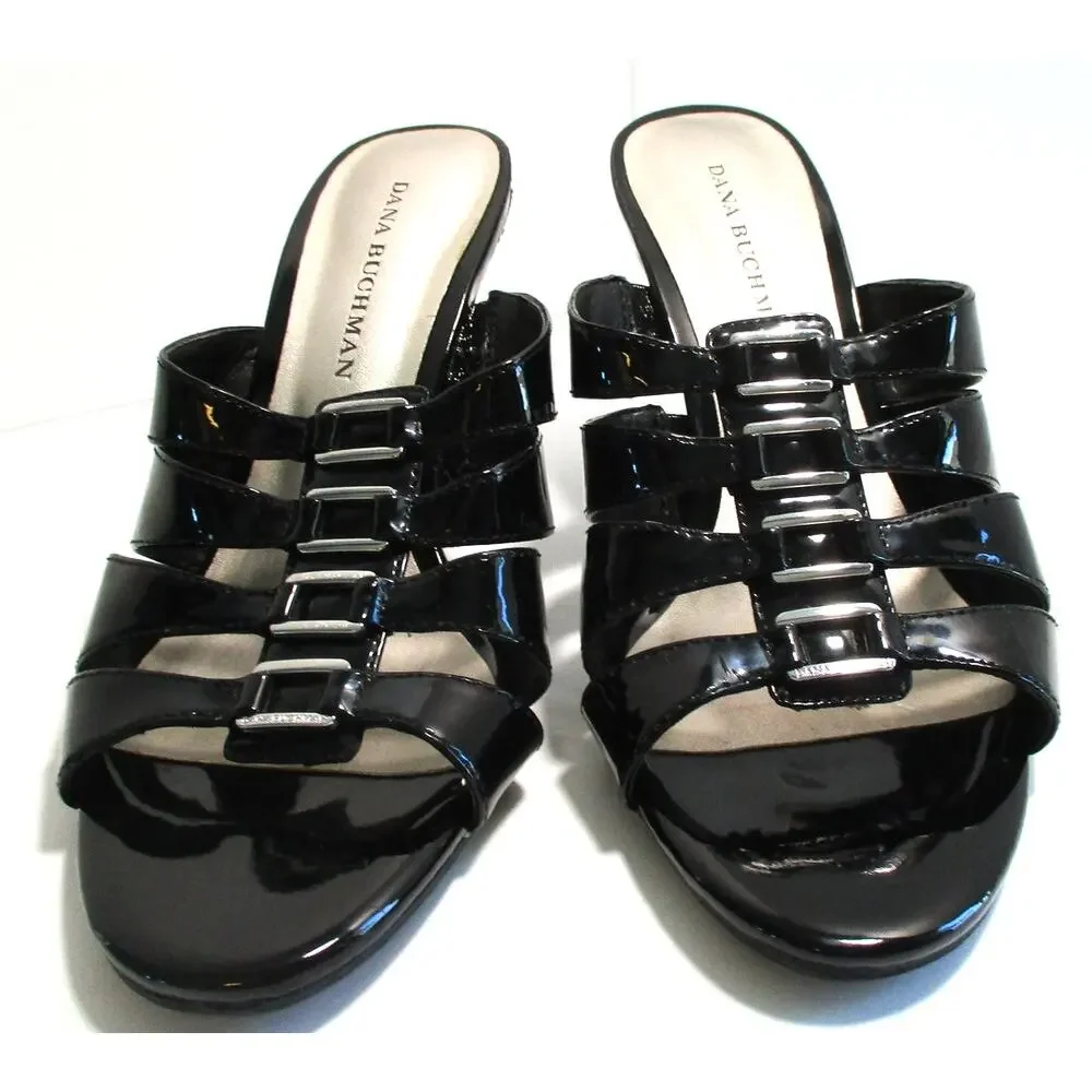 Dana Buchman Women's Tabitha Black Patent Slide High Heel Sandals Size 8.5M
